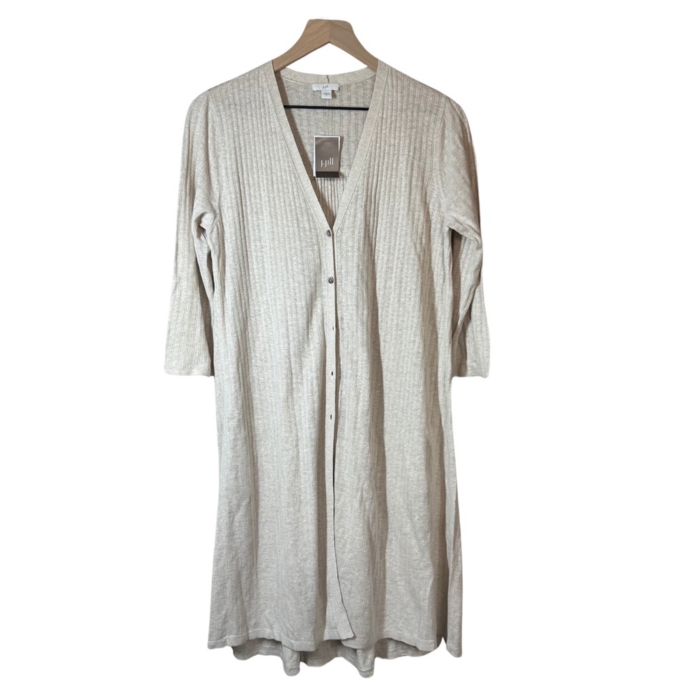 NWT J Jill Women’s Beige Long Lightweight Button Down Cardigan Neutral Linen S